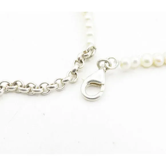 925 Sterling Silver Vintage Pearls Agate & Amethyst Chain Necklace NE1655